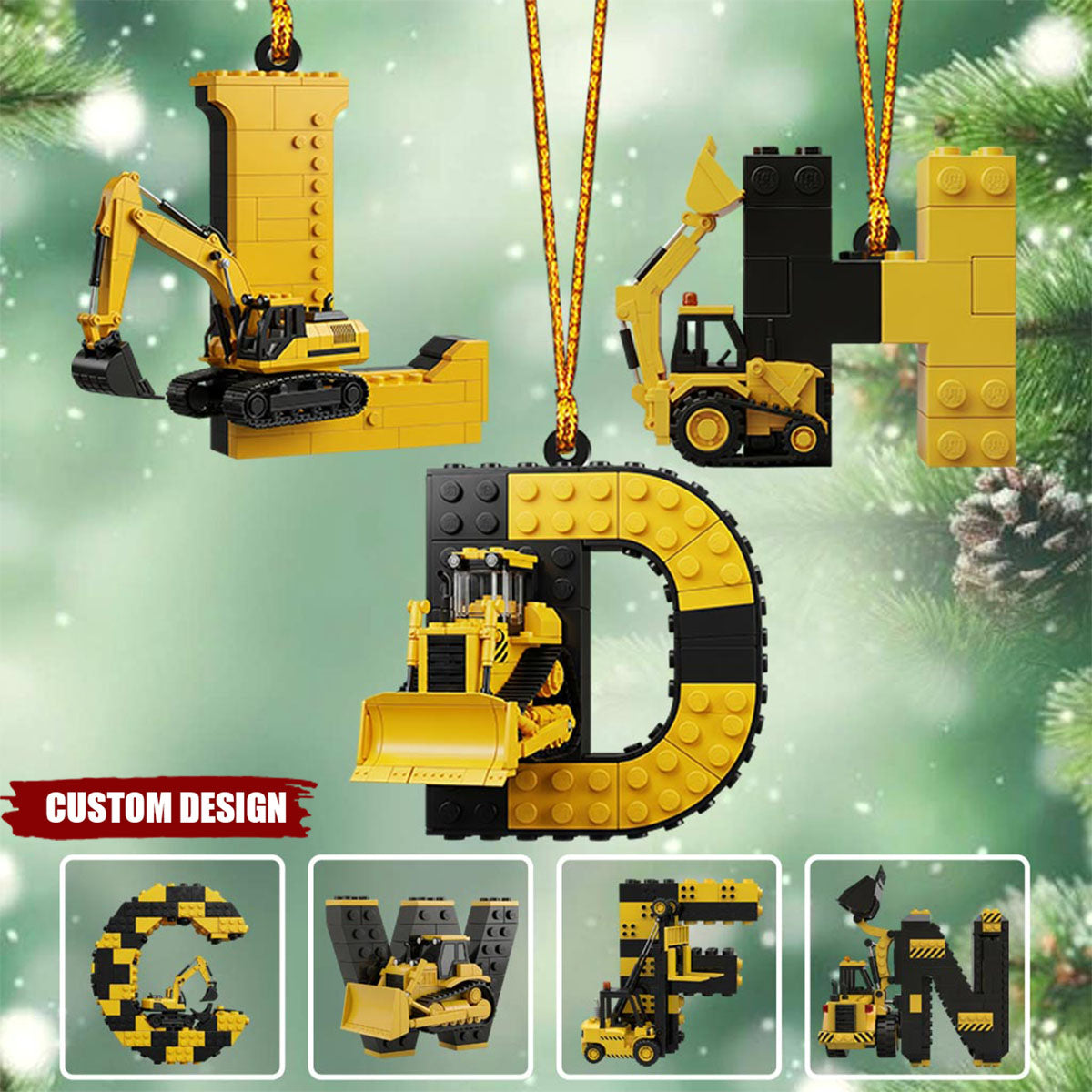 Fun Construction Vehicles Alphabet - Personalized Kid Ornament