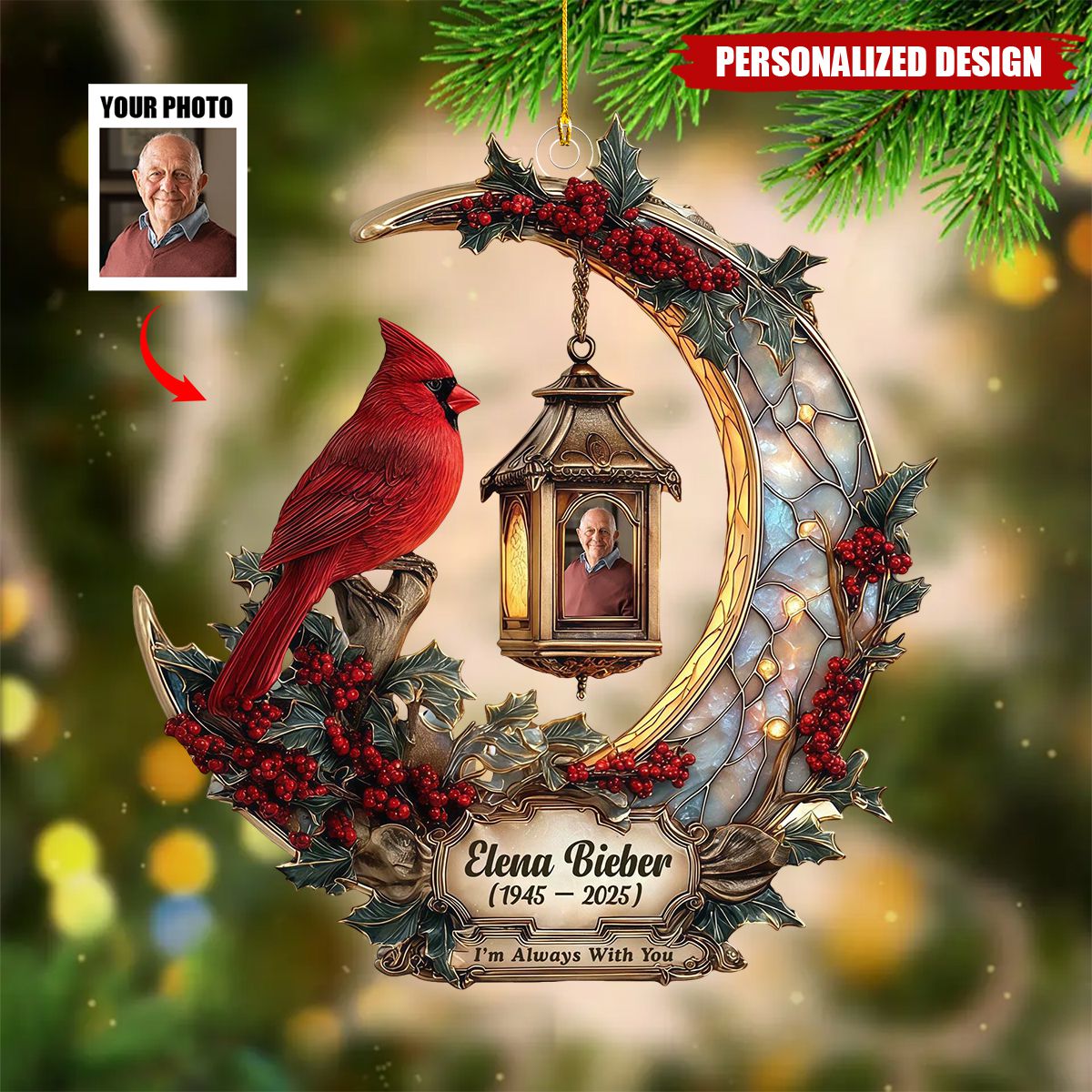 I Am Always With You-Personalized Cardinal Memorial Christmas Ornament