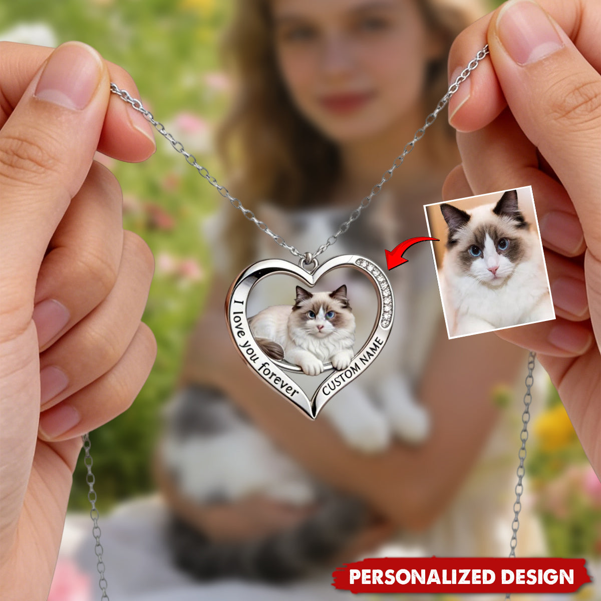 Personalized Cat Shaped Metal Pendant Necklace