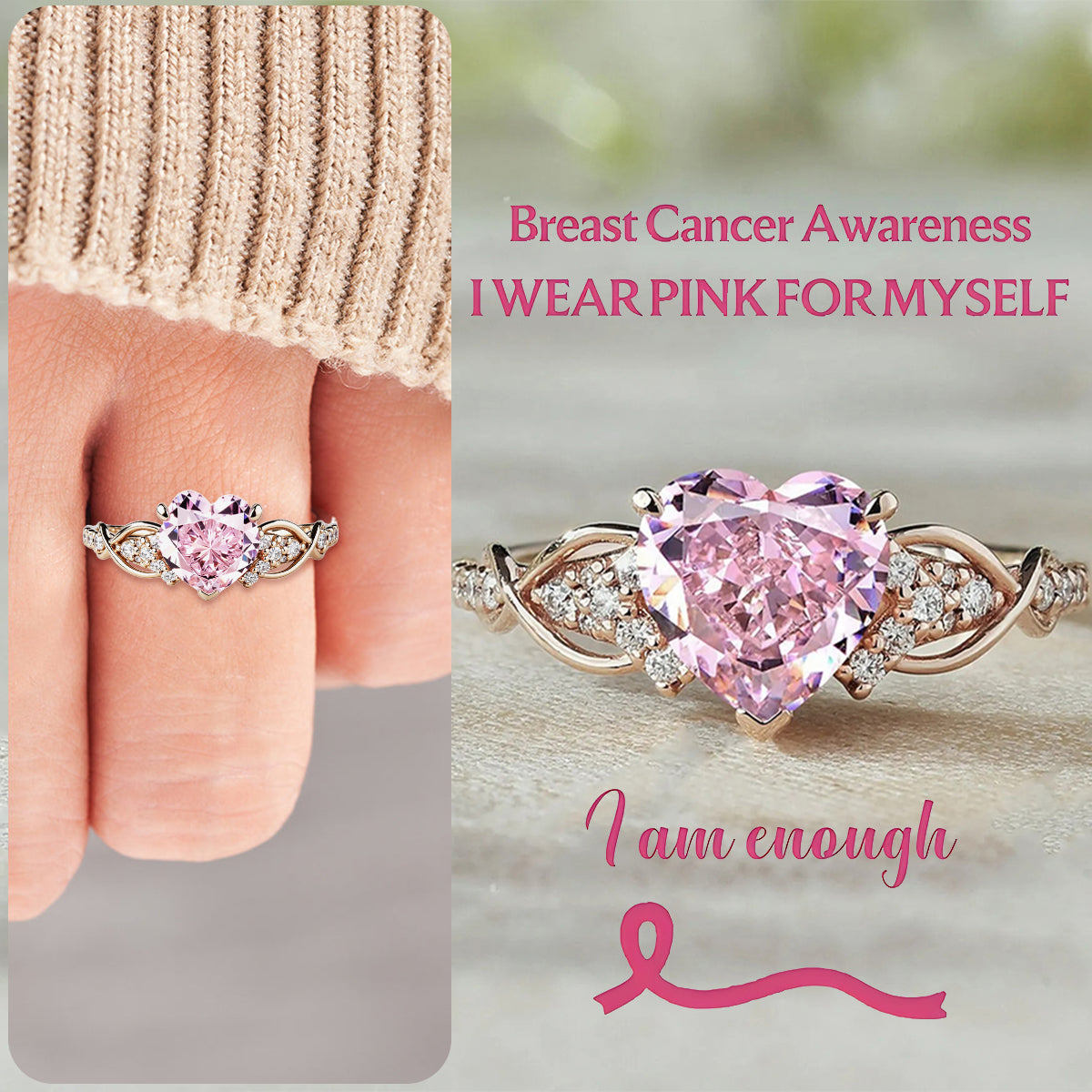 Breast Cancer Awareness Pink Diamond Ring