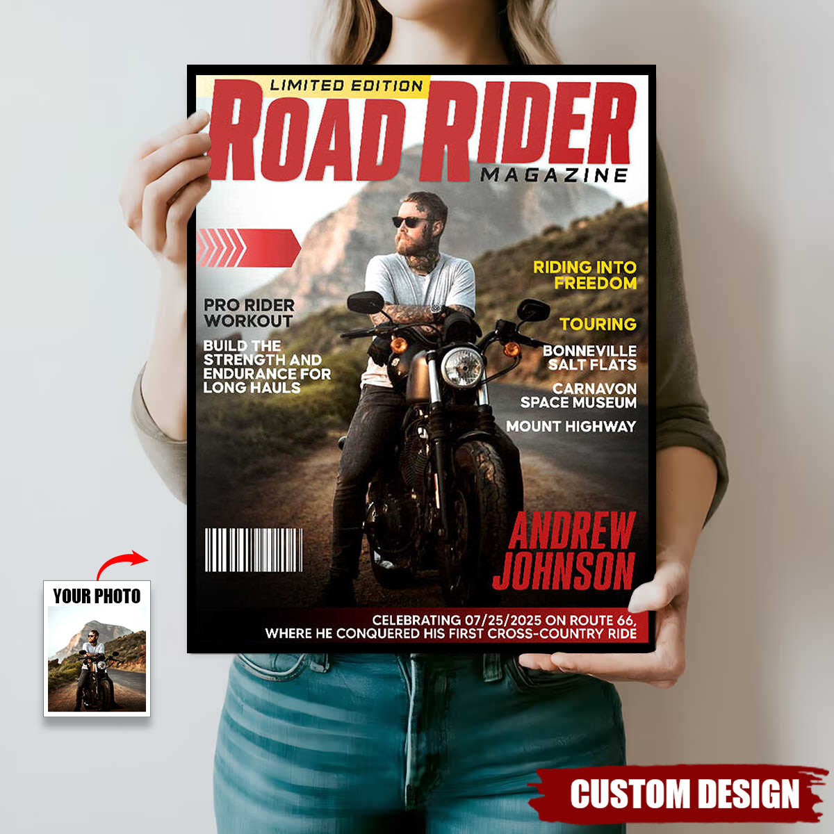 Personalized Road Rider Magazine Cover Poster, Motorcycle Magazine Canvas, Motorcyclist Photo Canvas, Gift For Rider