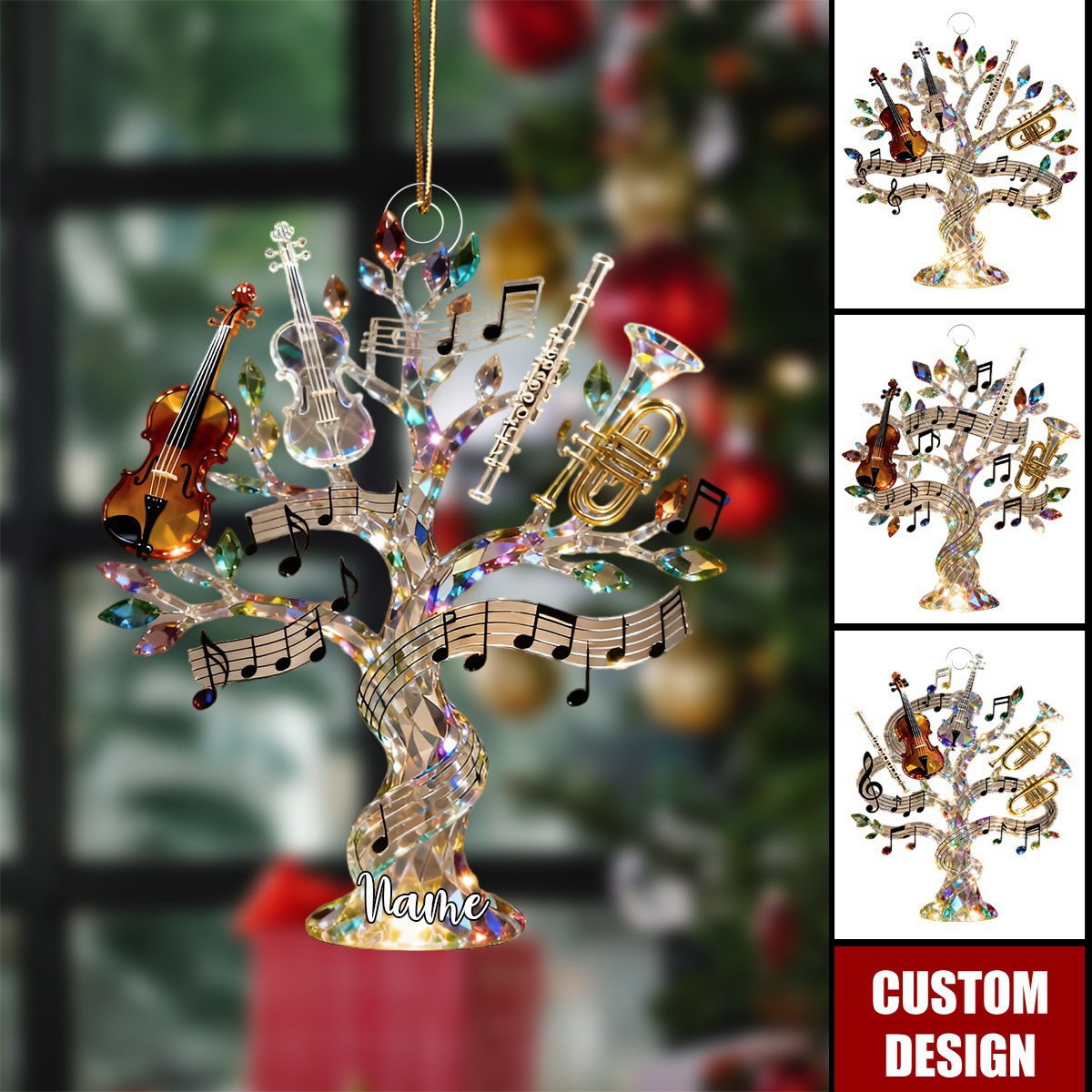 Personalized Crystal Music Tree Themed Ornament