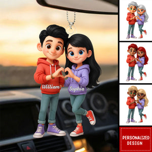 Personalized Cute Cartoon Couple Acrylic Car Hanger-Sentimental Gift for him/her