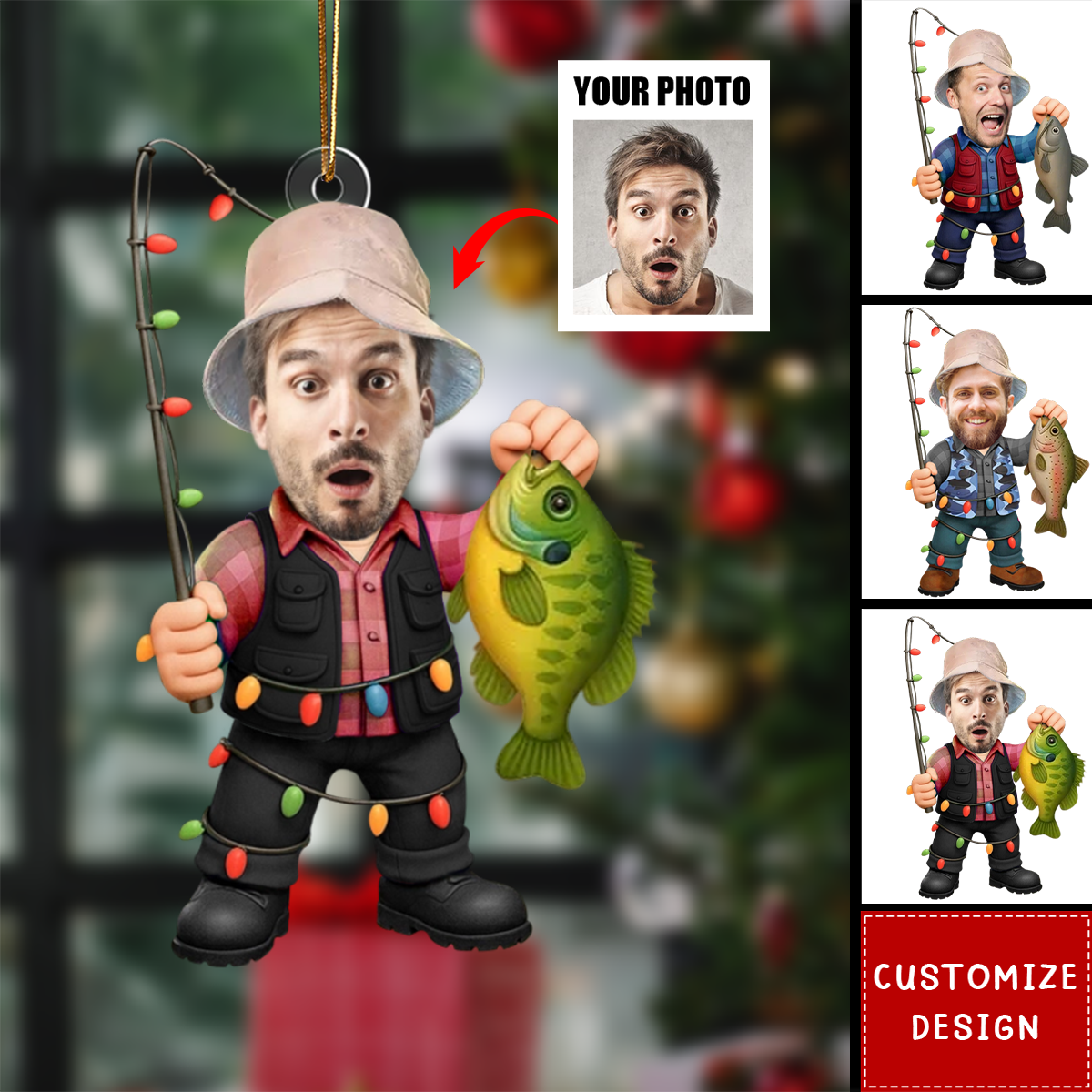 Personalized Upload Photo Fishing Ornament - Gift For Fishing Lovers