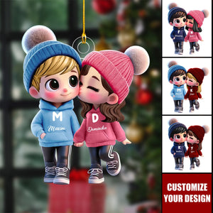 Cute Cartoon Couple Walking Personalized Acrylic Ornament-Gift For Couple