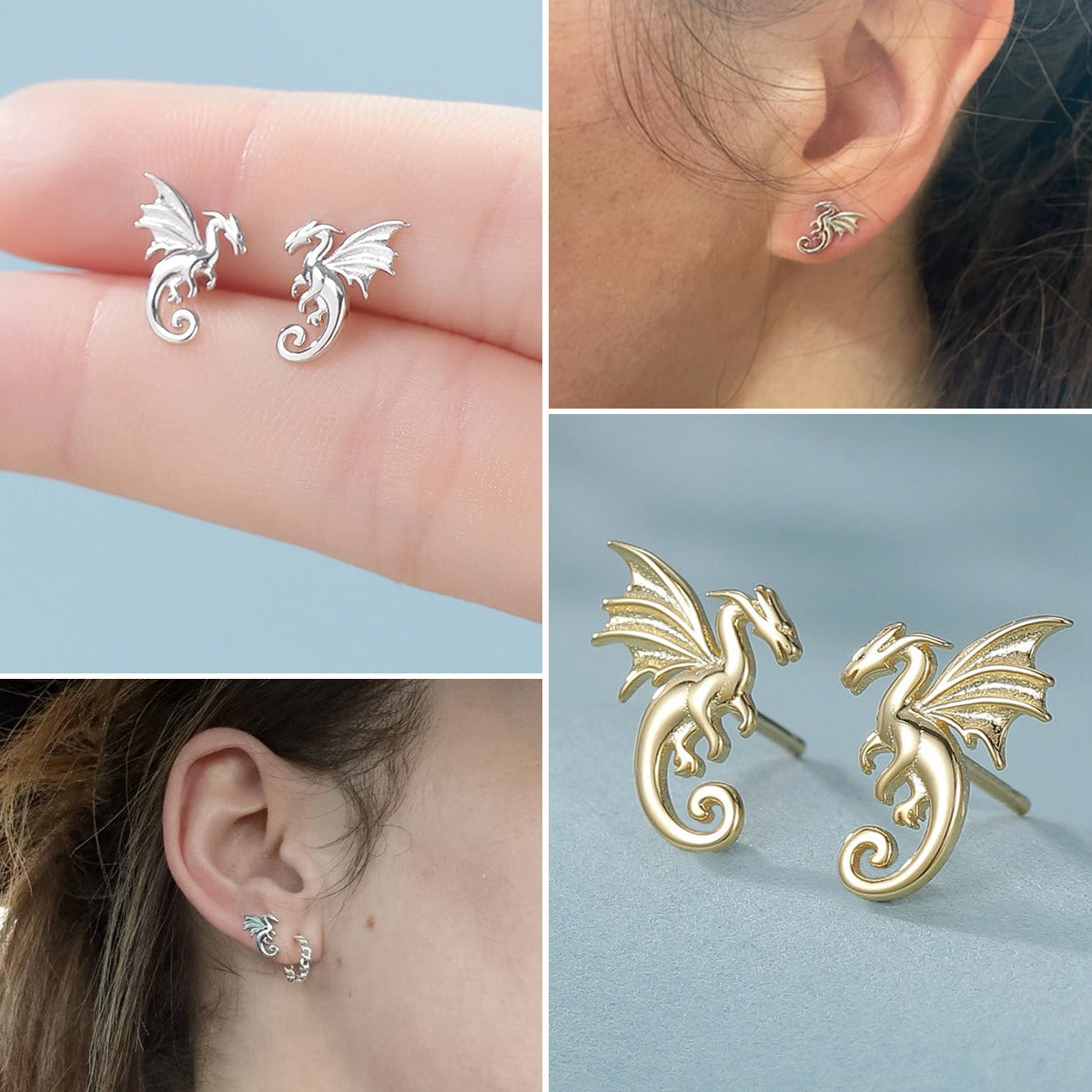 Extra Small Dragon Stud Earrings Birthday Anniversary Gift for Dragon Lover
