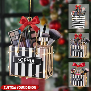 Personalized Gifts For Makeup Lovers Christmas Ornament, Custom Beauty Brush Tree Decor With Name - Gift For Makeup Lovers