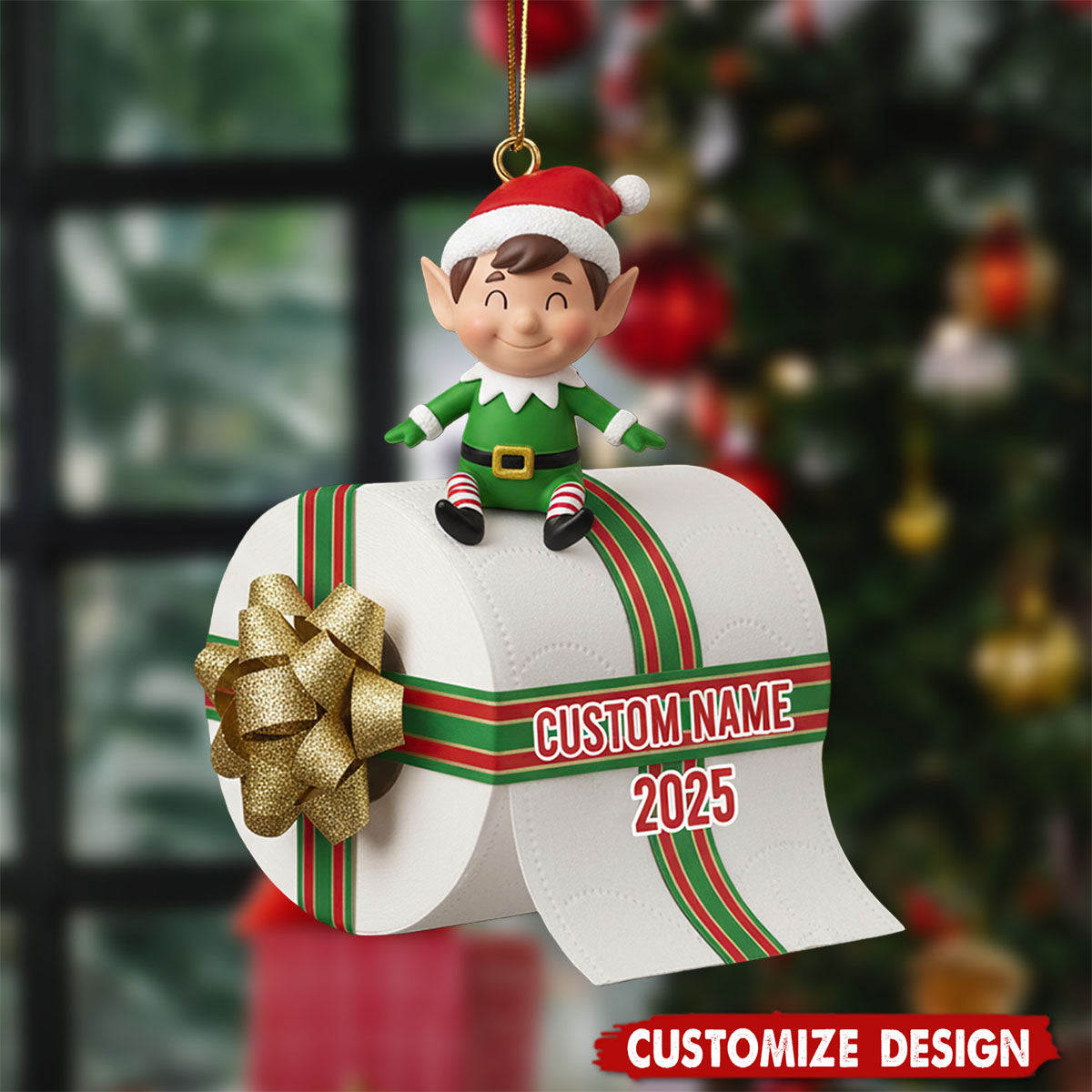 Funny Elf Toilet Paper Ornament 2025 - Gift for Holiday Humor