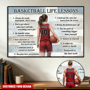 Personalized Basketball Life Lessons Poster - Inspirational Gift for Young Basketball Athletes & Sports Families