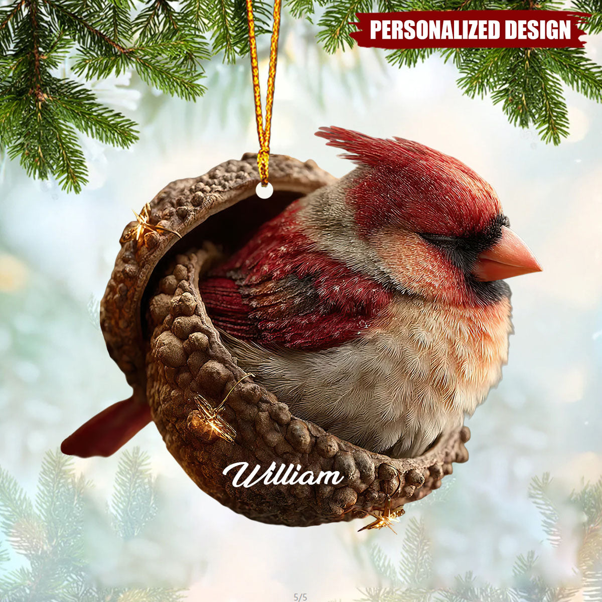 Personalized Cute Cardinal Christmas Hanging Ornament