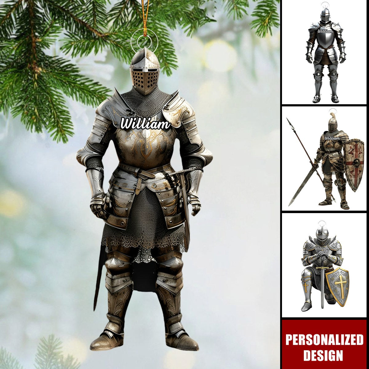 Personalized knight armor Christmas ornament