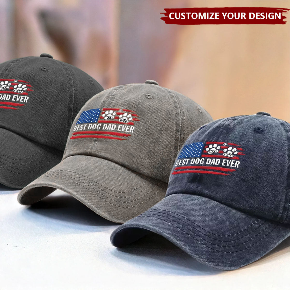 In Paws We Trust - Dog & Cat Personalized Custom Vintage Washed Denim Baseball Cap US - Gift For Dad, Pet Owners, Pet Lovers