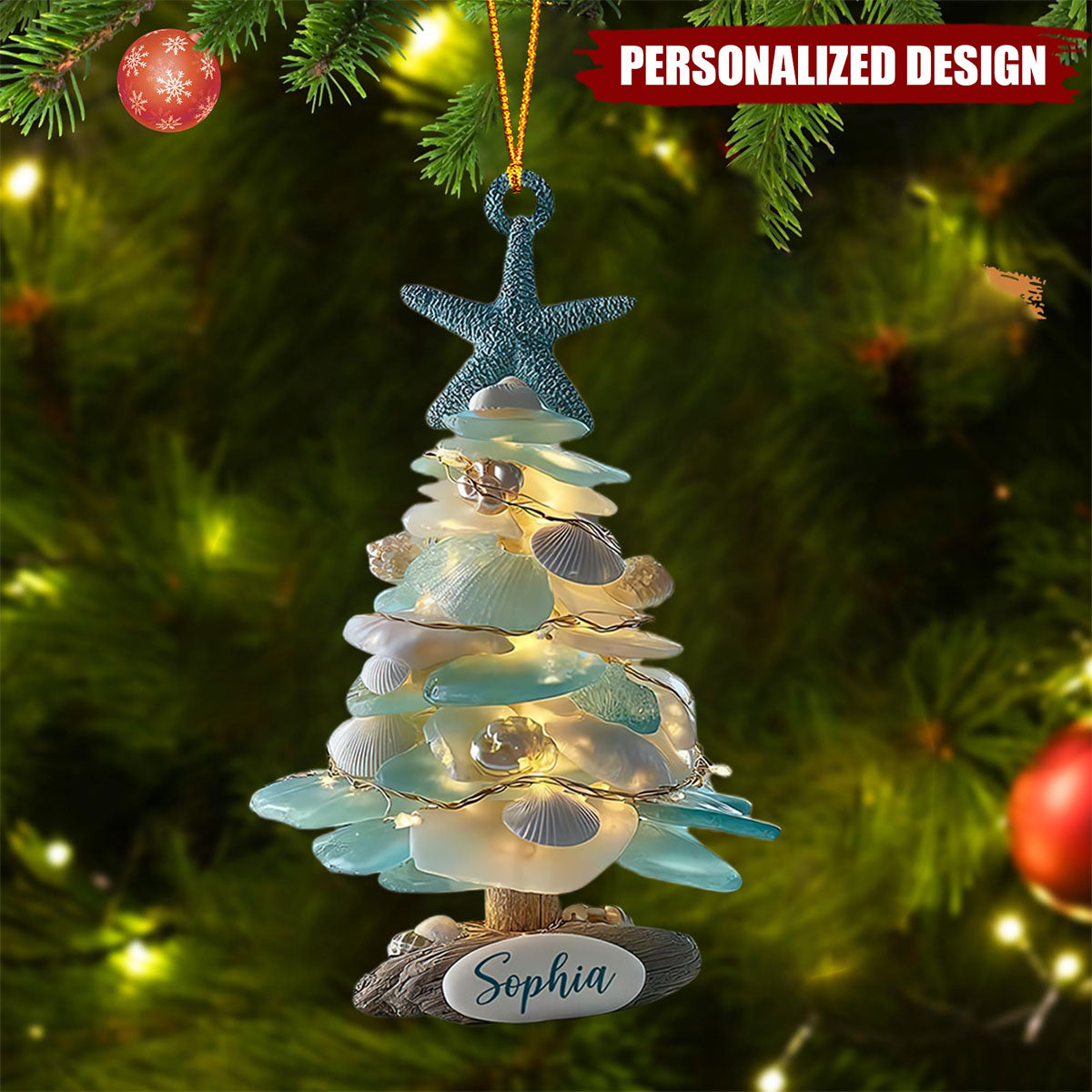 Personalized Sea Glass Christmas Tree Ornament-Holiday Gift For Beach Lovers