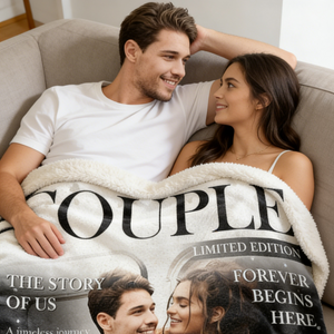 Personalized Love Story Couple Magazine Cover Blanket - Gift For Romantic Couple