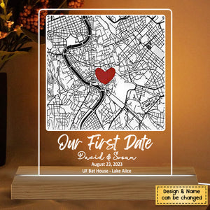 Our First Date - Personalized Couple Map Plaque LED Night Light