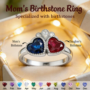 Personalized Heart Birthstone Ring, Mother's Day Gift - Family Ring for Her Love Heart