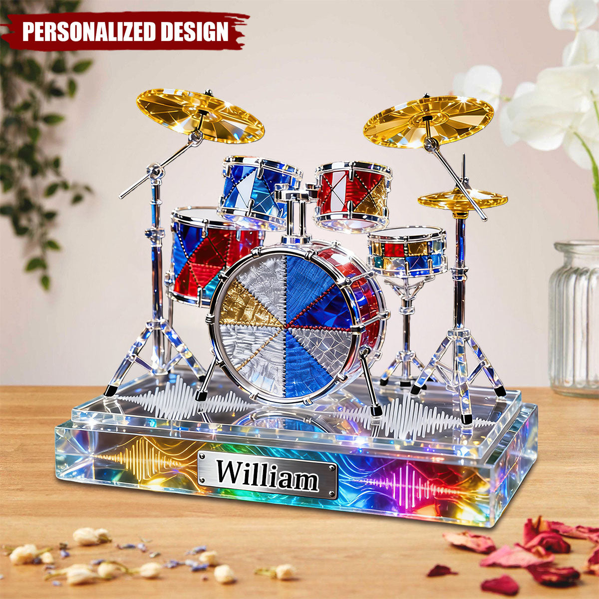 Personalized Stained Glass Drum Set Acrylic Plaque
