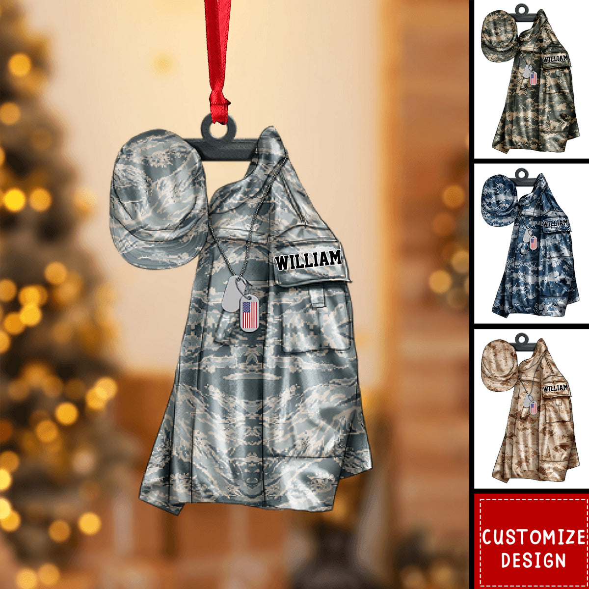US Air Force,Army,Marine,Navy Uniform - Personalized Christmas,Car Ornament