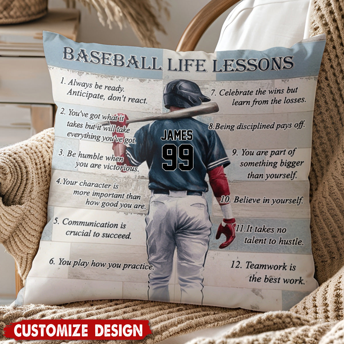 Baseball Life Lessons -Personalized Pillow - Gift For Baseball Lover