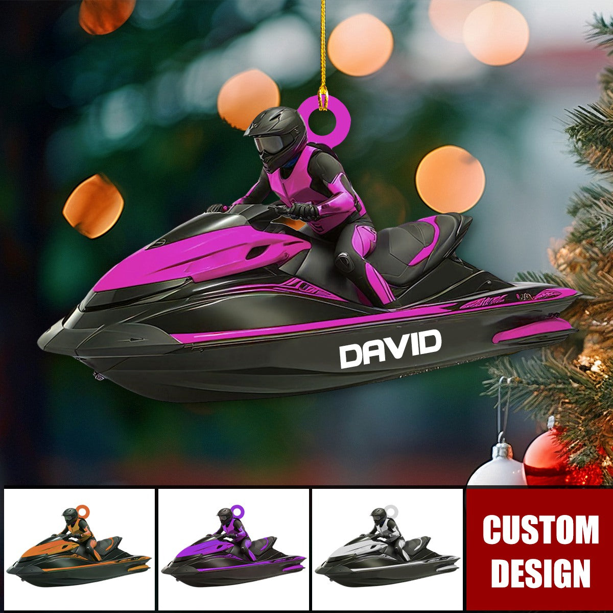 Personalized Jet Boat Ski Christmas Ornament