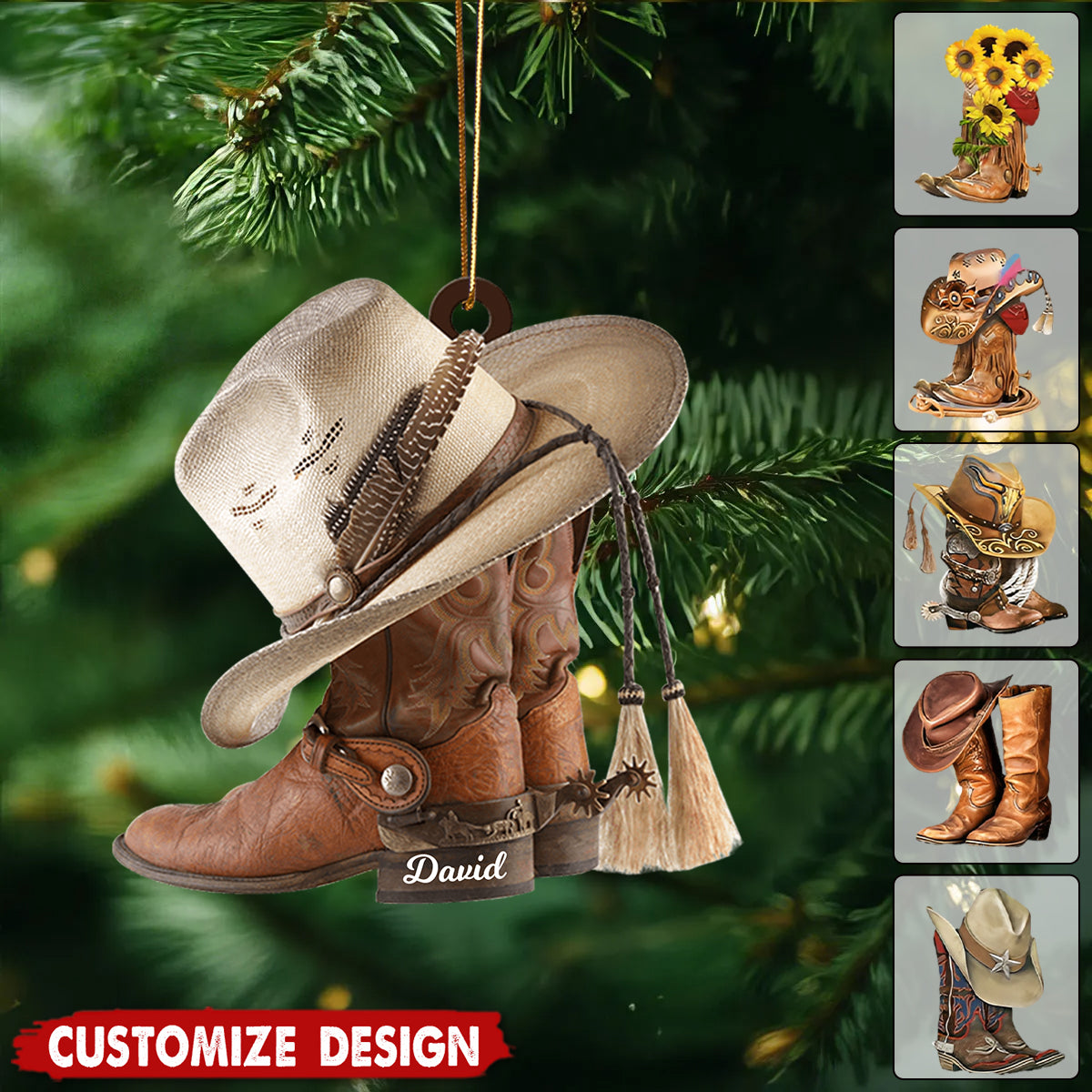 Personalized Boots And Hat Cowboy / Cowgirl Acrylic Ornament