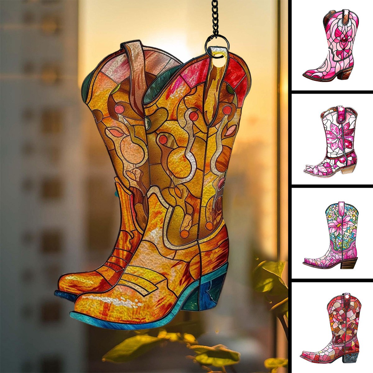 Colorful Cowgirl Boots Suncatcher Ornament - Gift For Cowgirls