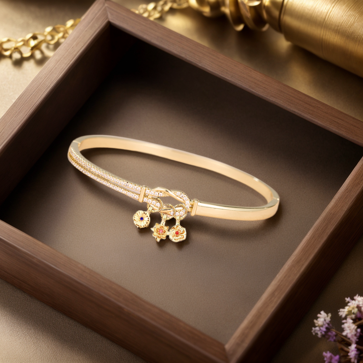 Personalized Birthflowers Knot Bangle, Gift For Grandma