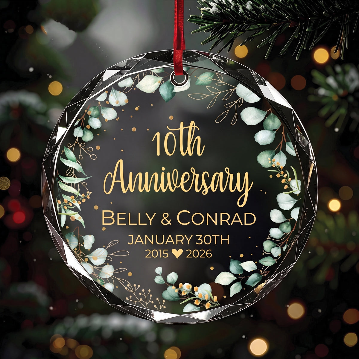 Personalized Anniversary Glass Ornament - Gift For Couple