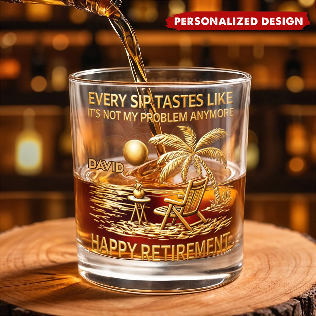 Every Sip Tastes Like Happy Retirement-Personalized Whiskey Glass-Retirement Gift