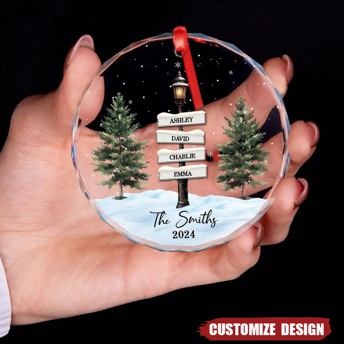 Christmas Vintage Family Lamp Post Signs Personalized Glass Ornament, Christmas Decoration, Christmas Gift For Families - 2024 New Release