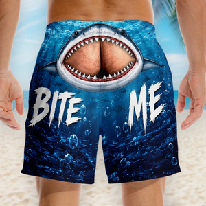 Personalized Funny Men Swim Trunks - Personalized Birthday Gifts For Husband, Son, Grandson, Brother, Grandpa, Dad, Yourself - Cheeky Shark Attack