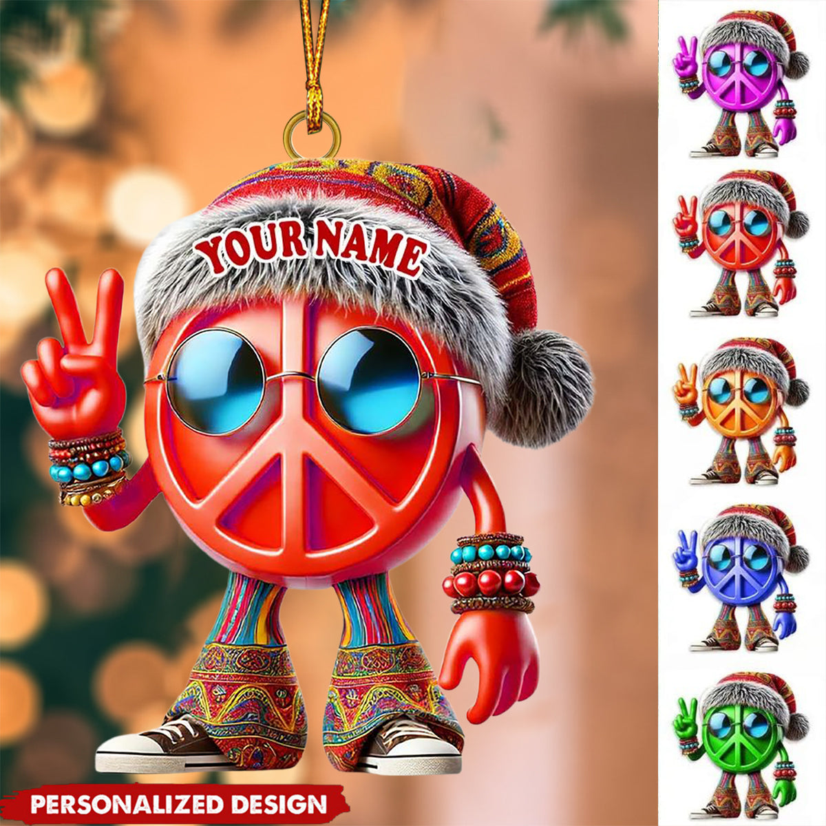 Custom Name Hippie Love Ornament, Christmas Gift Decoration