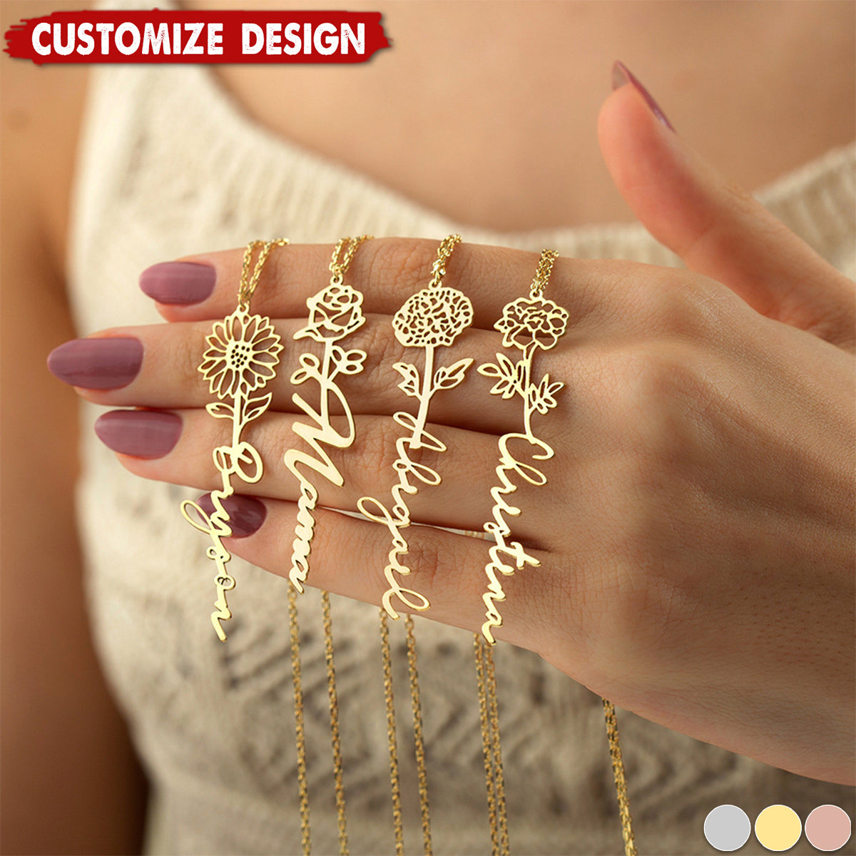 Graduation Gift - Personalized Flower Name Necklace