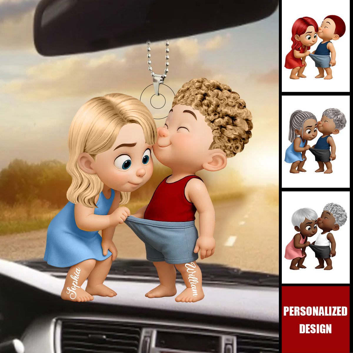 Funny Cartoon Couple-Personalized Acrylic Car Ornament-Anniversary Gift for him, her