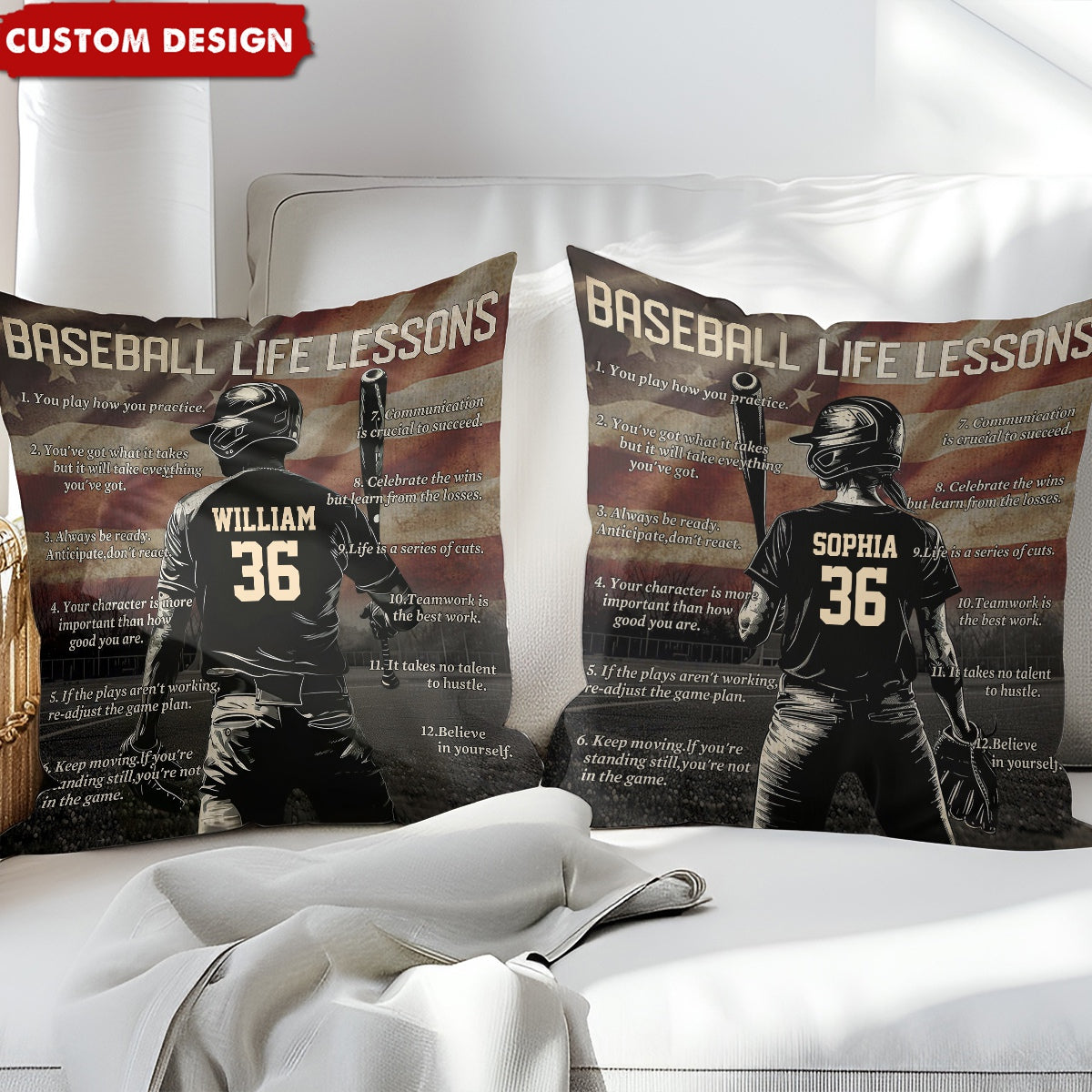 Personalized American Baseball Life Lesson Pillow - Gift For Baseball Lovers