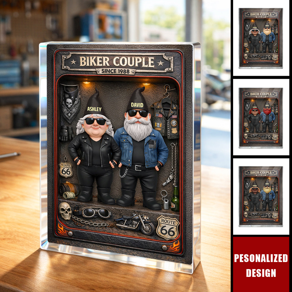 Personalized Biker Couple Acrylic Block Plaque - Anniversary, Valentine's Day Gift, Gift For Him, Gift For Her