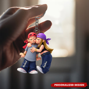 Personalized Y2K Couple Kissing Keychain - Gift for Couple, for Him, for Her