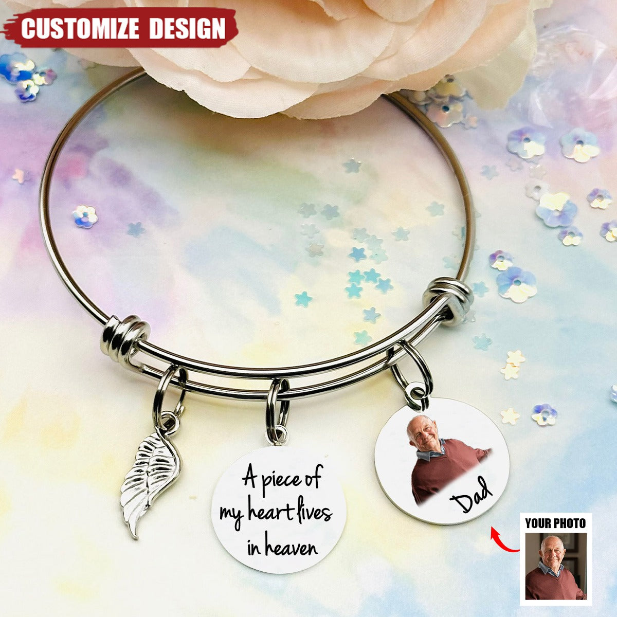 A Piece Of My Heart Lives In Heaven - Personalized Memorial Photo Bracelet