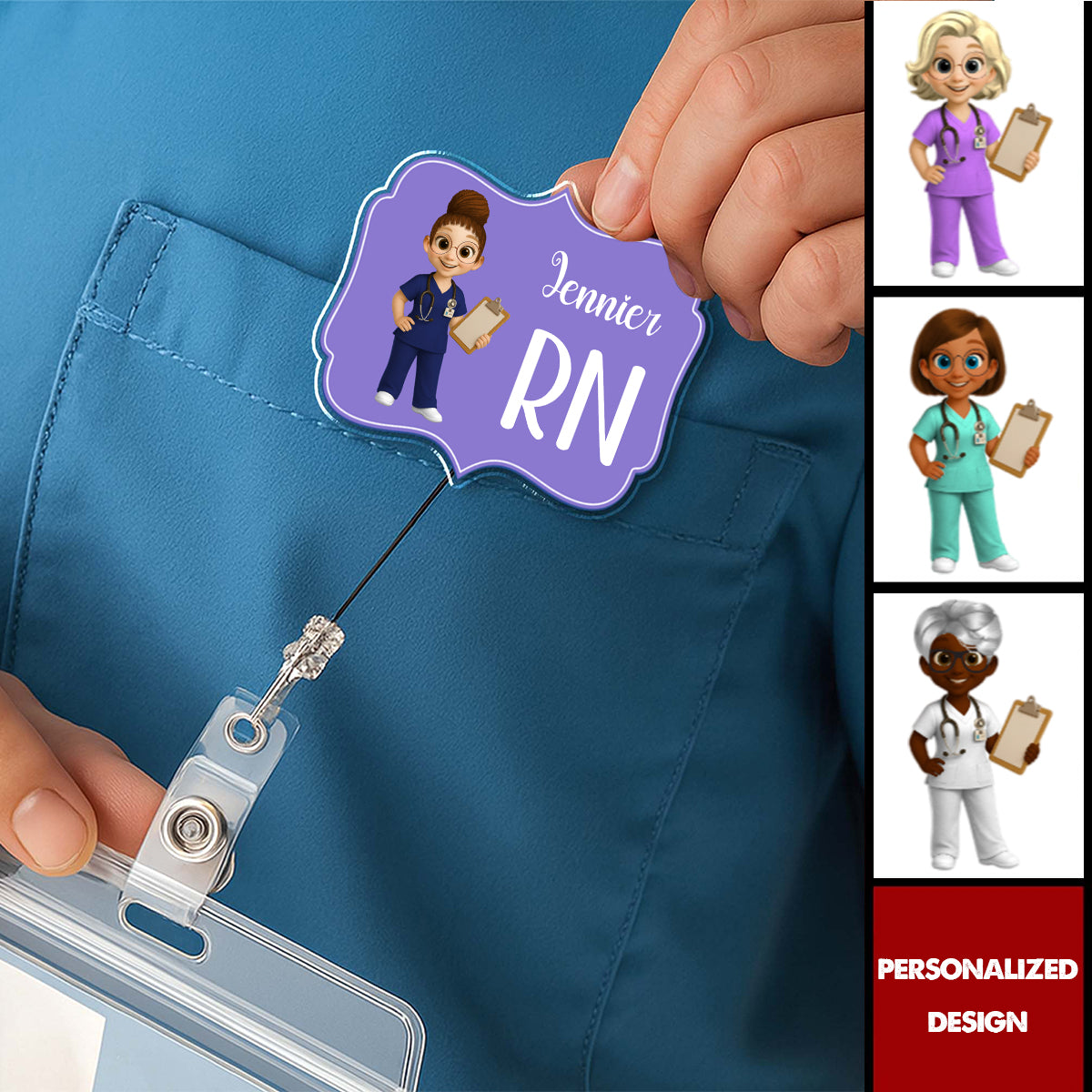 Custom Cheerful Cartoon Nurse Badge Reel-Gift For Nurses and Healthcare Workers