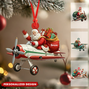 Personalized Santa Drives Airplane Christmas Ornament
