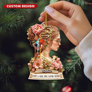 Personalized Just A Girl Who Loves Books Acrylic Ornament, Custom Reading Ornament, Book Lover Gift, Bookworm Gift, Bookish Decor for Her