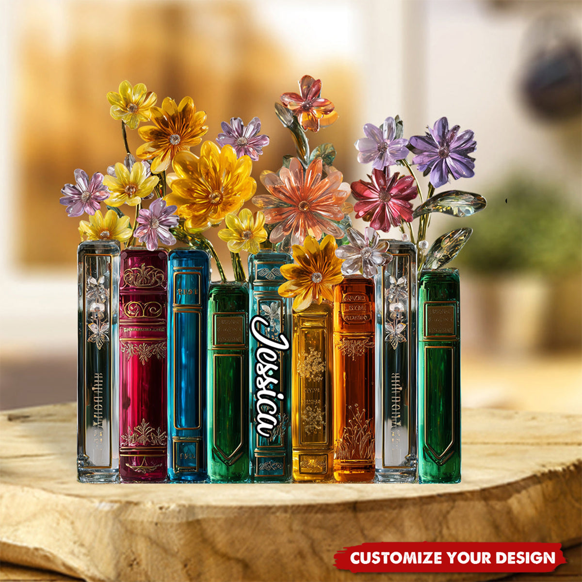 Books And Flowers - Personalized Book Custom Shaped Acrylic Plaque