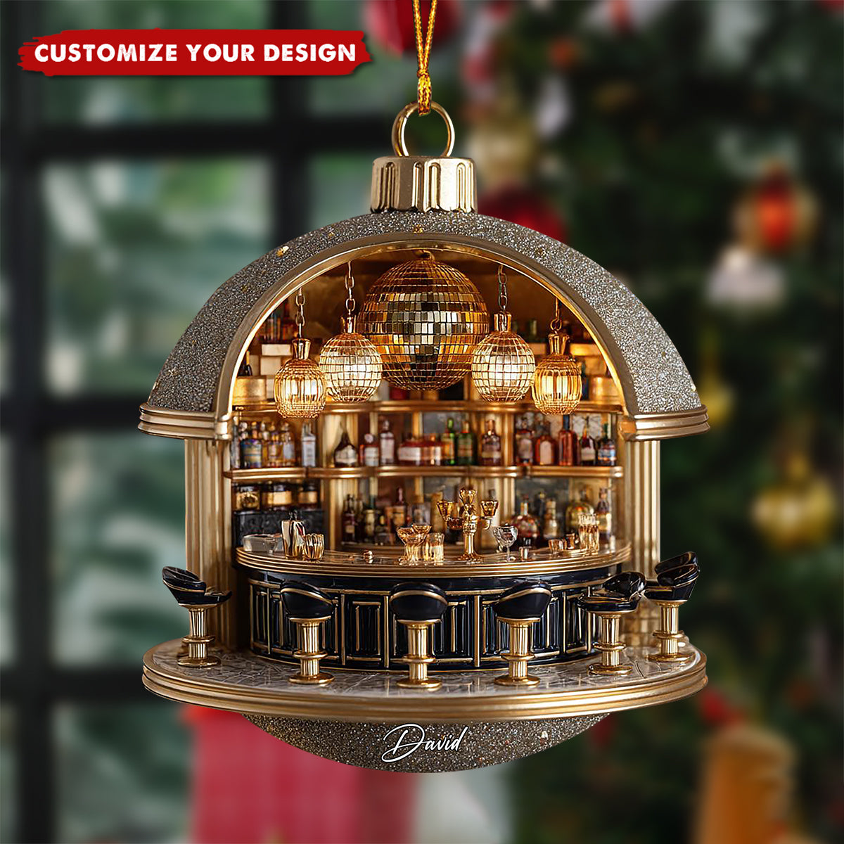 Personalized Exquisite Cocktail Bar Ornament - Detailed Mini Speakeasy Scene