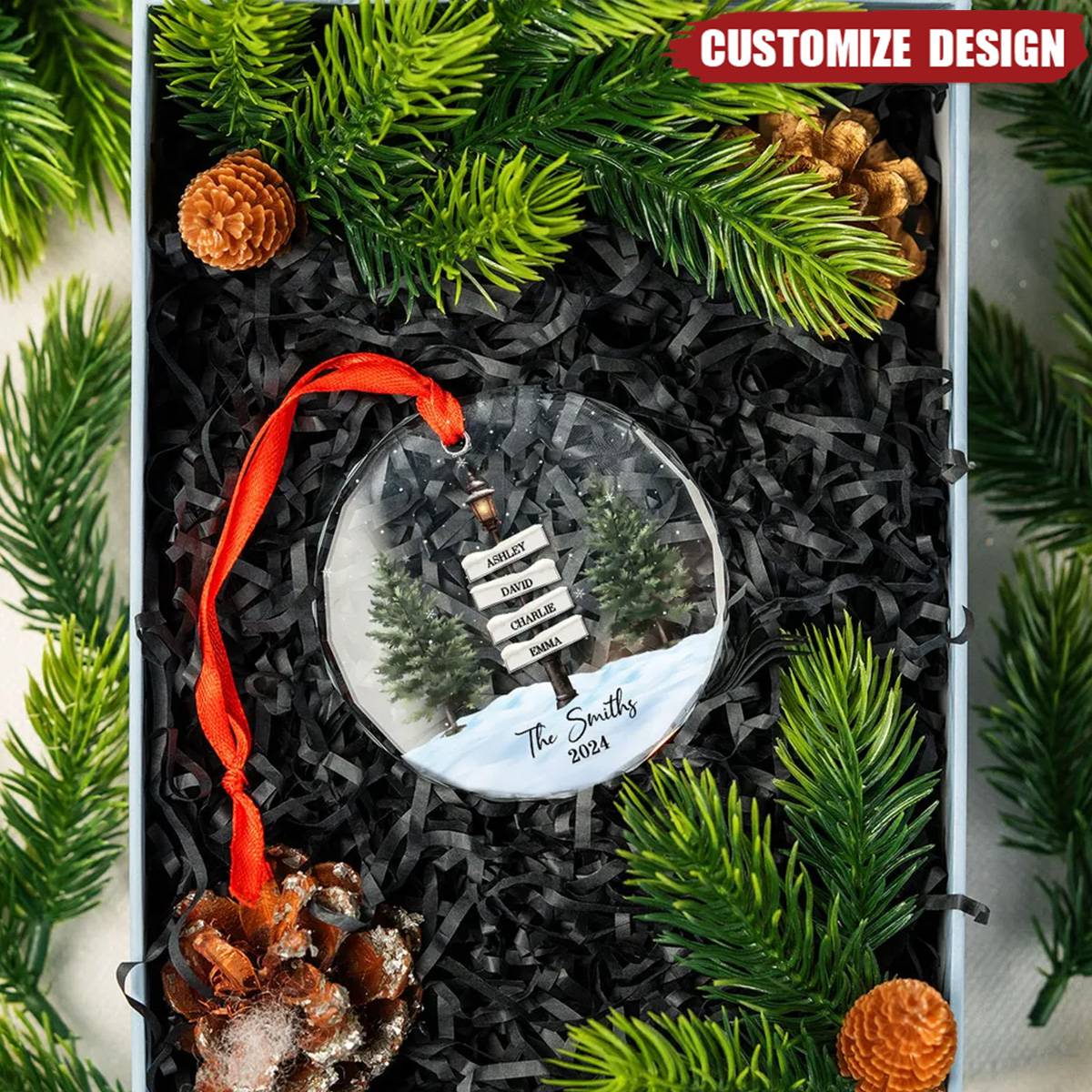 Christmas Vintage Family Lamp Post Signs Personalized Glass Ornament, Christmas Decoration, Christmas Gift For Families - 2024 New Release