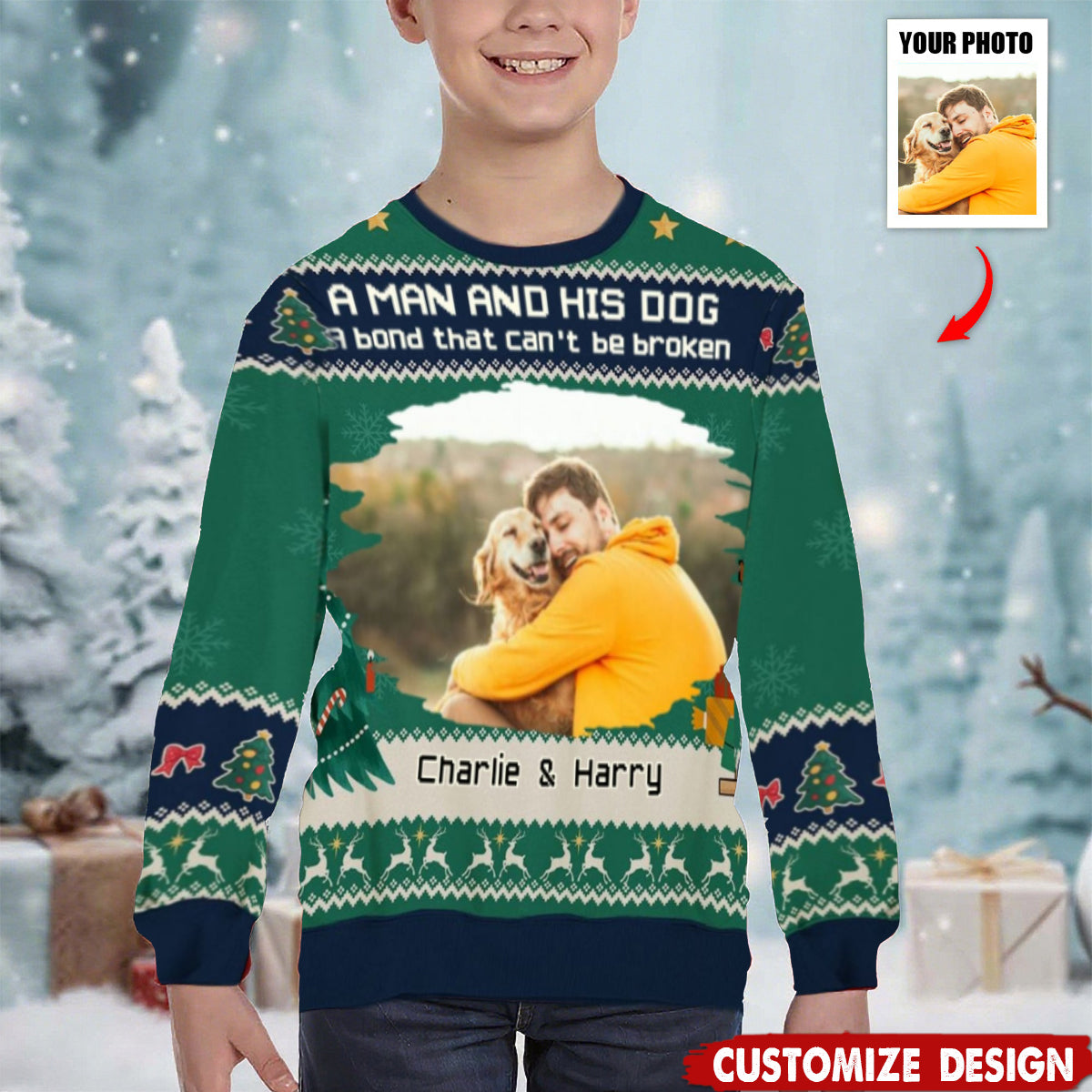 A Man/Girl And His Dog Christmas Photo - Personalized Custom All-Over-Print Sweatshirt