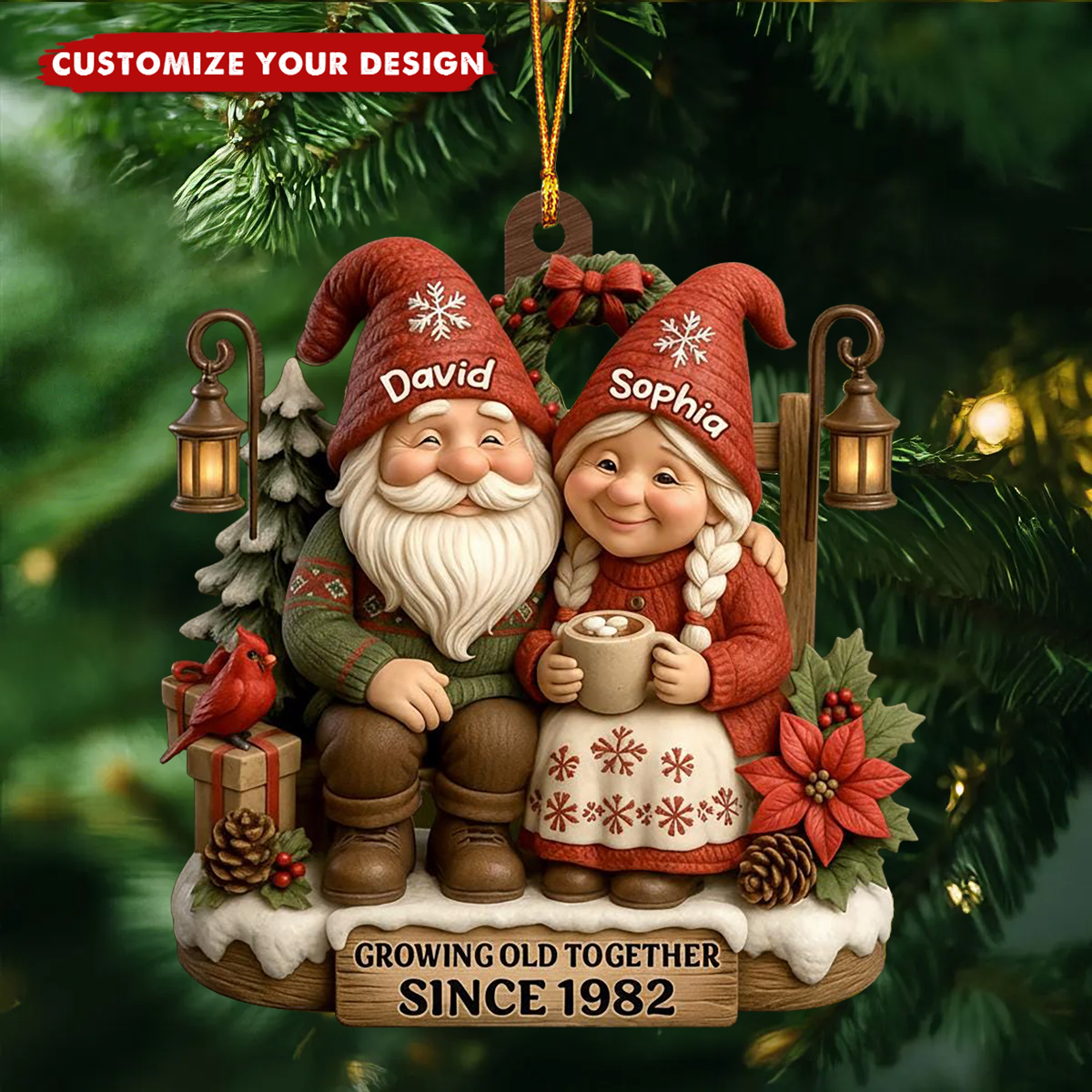 Personalized Christmas Ornament for Couples, Growing Old Together Decoration, Anniversary Gift for Him & Her