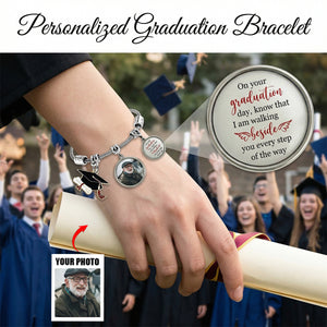 Graduation Walking Beside You Every Step - Personalized Memorial Bracelet With Photo Charms