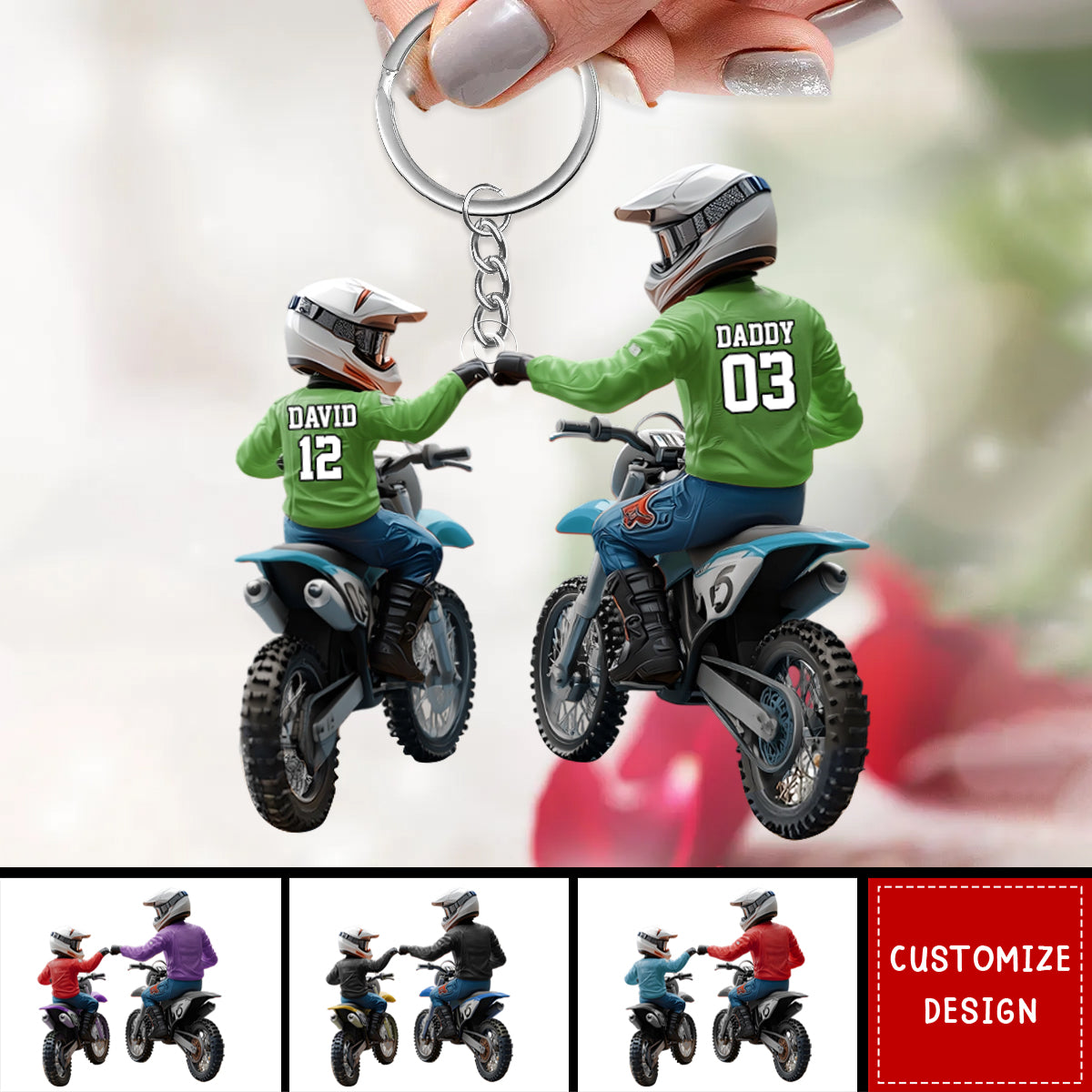 Dirt Bike Dad And Kid - Personalized Dirt Bike Acrylic Keychain