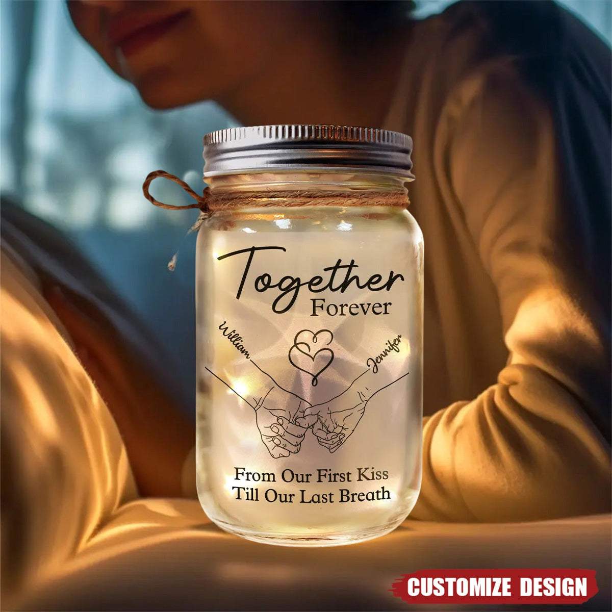 Couple Hold Hand From Our First Kiss - Personalized Mason Jar Light