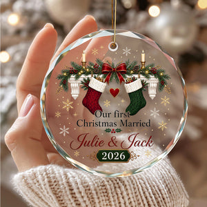 Personalized First Christmas Married Crystal Christmas Ornament, Newlywed Gift Wedding Keepsake